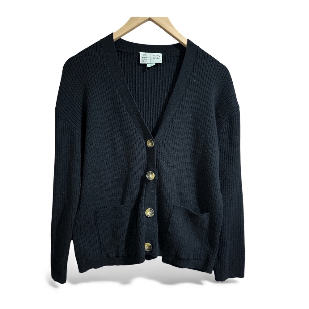 Anthropologie Saturday Sunday Black Ribbed Cardigan - Size Large